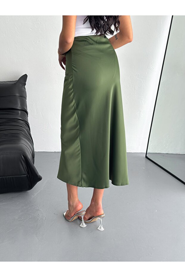 Kadın Basic Uzun Saten Etek - 4