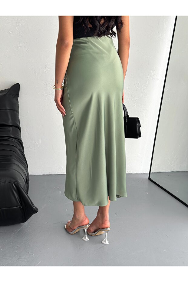 Kadın Basic Uzun Saten Etek - 3