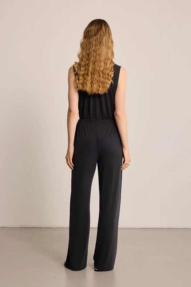 Beli Lastikli Modal Örme Pantolon - Siyah - 5
