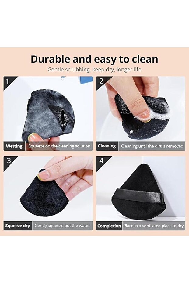 Soft Fluffy Washable Triangular Makeup Sponge with Strap (4-Pack) - 9
