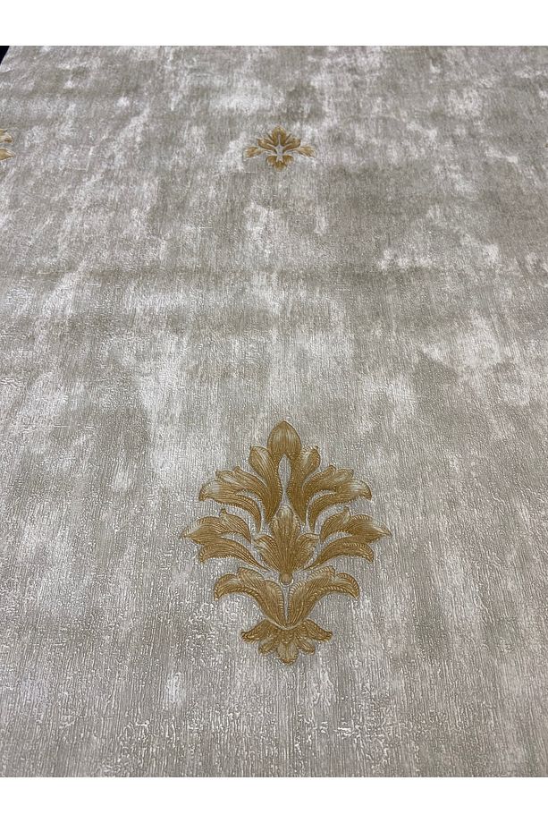 Tutkal Hediye Gri Gold Damask Kabartmalı Kumaş Dokulu Ithal Duvar Kağıdı - 3