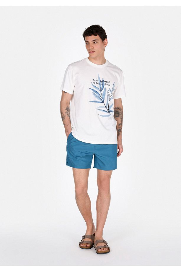 Slim Fit Düz Erkek Mavi Deniz Şortu - 1