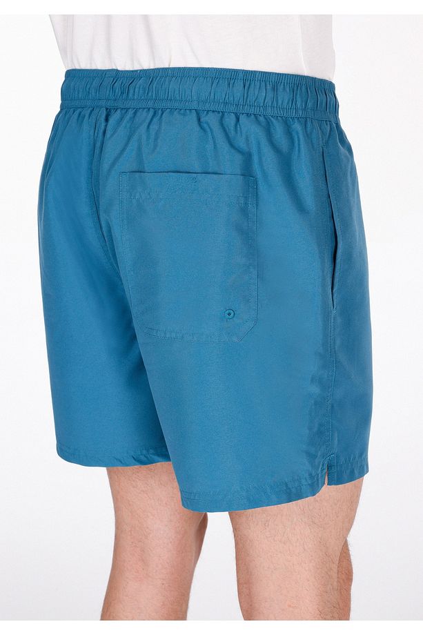 Slim Fit Düz Erkek Mavi Deniz Şortu - 5
