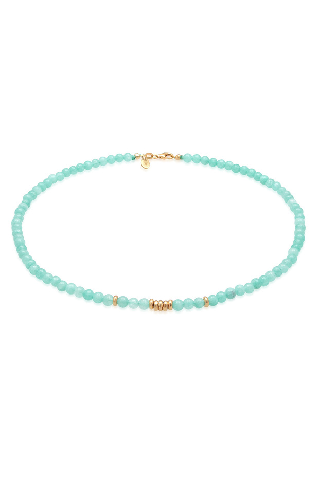 Náhrdelník PREMIUM Dámský náhrdelník s korálky Trend s amazonitovými korálky ze sterlingového stříbra 925, zlata - 1