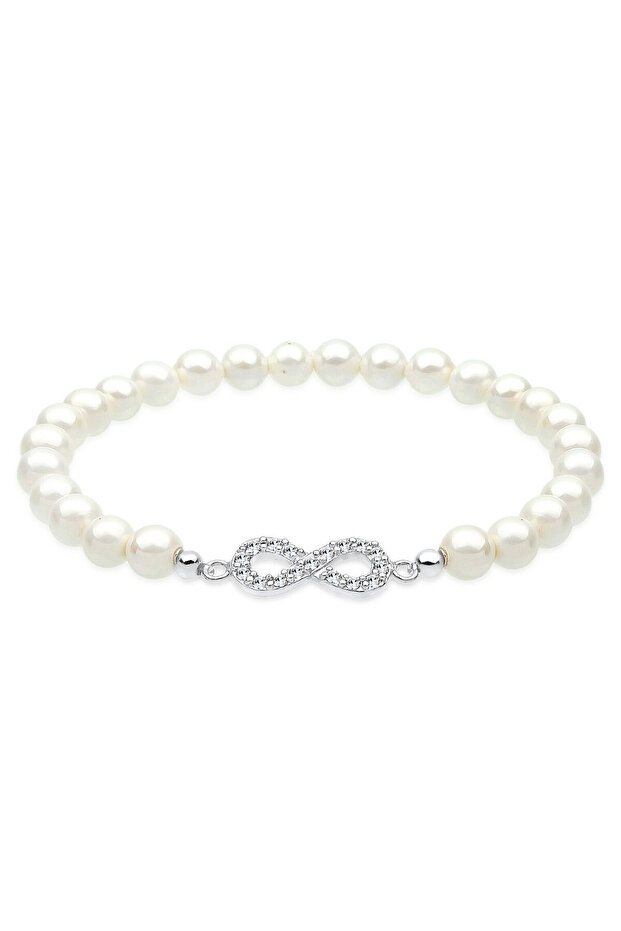 Dámsky elegantný náramok so symbolom nekonečna s perlami a kryštálmi zo striebra 925 - 1