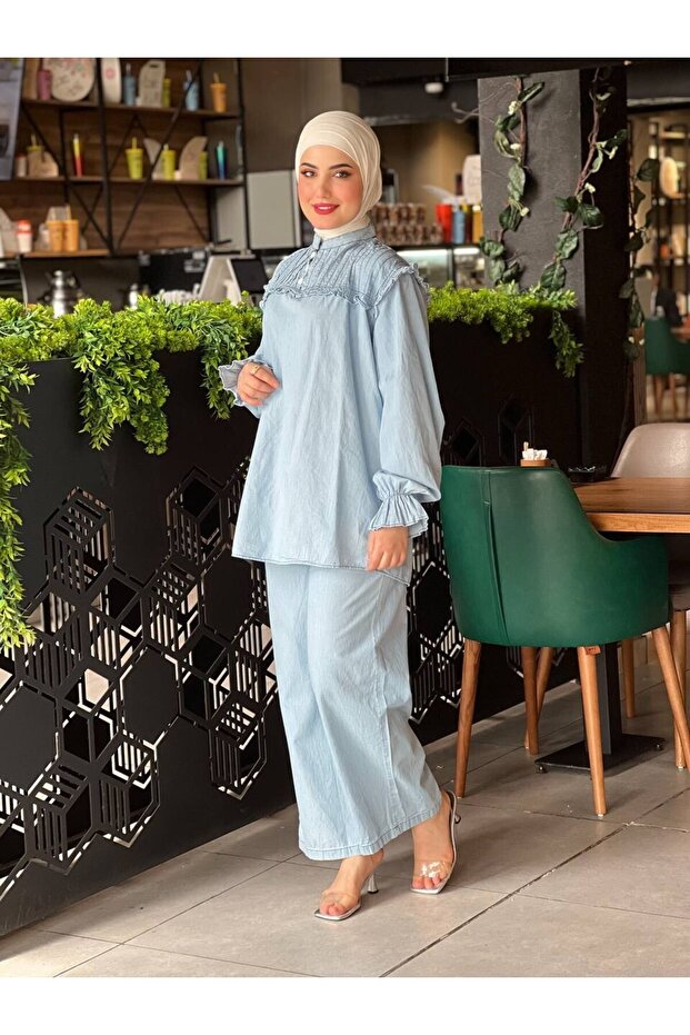 4518 - Soft Denim Modest Two-Piece Set Light Blue