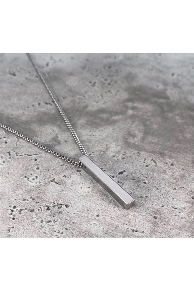 Men's Chain, Rectangular Pendant, Silver - 3