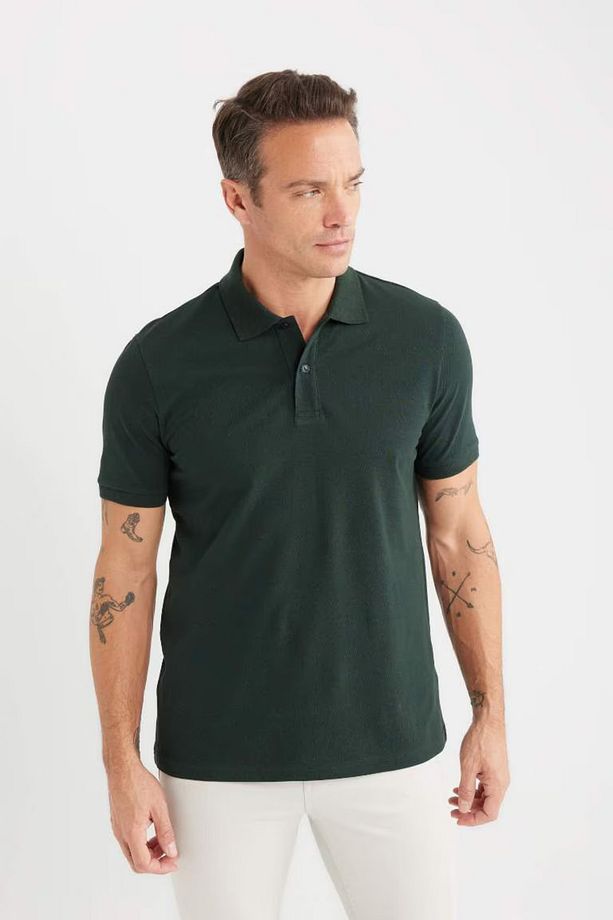 %100 Pamuk Regular Fit Kısa Kollu Basic Düz Pike Kumaş Polo Tişört - 1