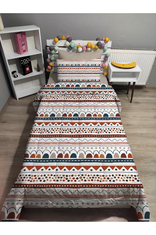 Kapitone Etnik Desen 4parça(%100PAMUK 100X200 LASTİKLİ ÇARŞAFLI) Tek Kişilik Yatak Örtüsü Takımı - 3