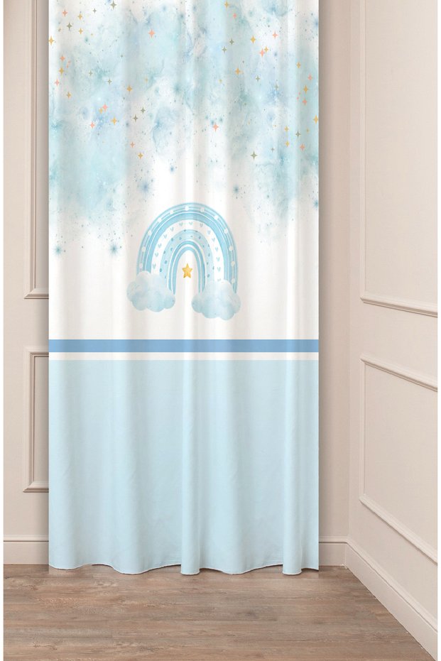 Special Design Rainbow Star Cloud Patterned Digital Printed (Single Wing) Children's Room Bohemian Background Curtain