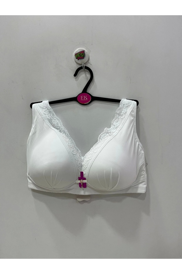 Lace Detailed Wire-Free Gathering C Cup White Bra - 780