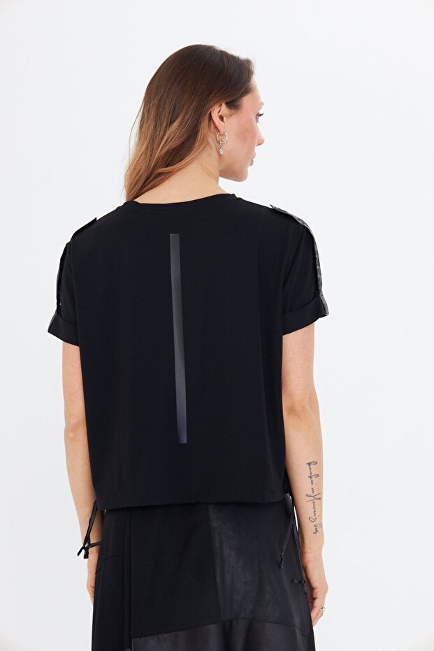 YARIM KOLLU SİYAH BASIC BLUZ - 8