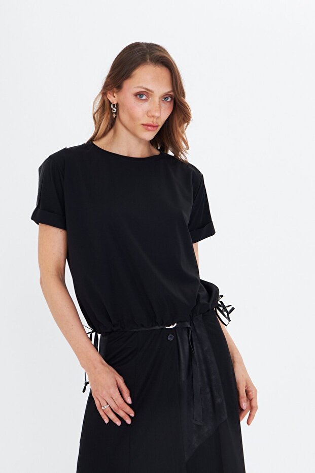 YARIM KOLLU SİYAH BASIC BLUZ - 3