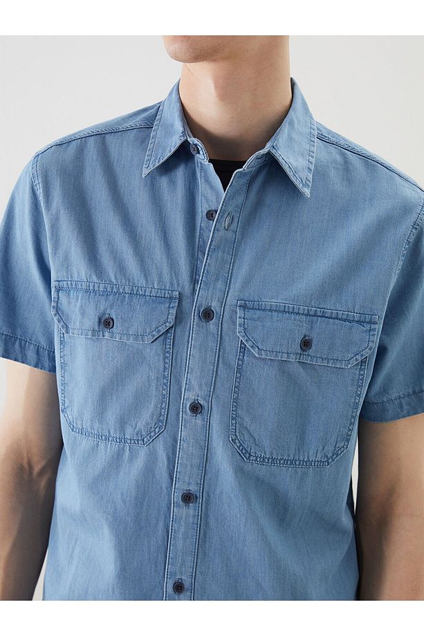Regular Fit Kısa Kollu Erkek Jean Gömlek - 3