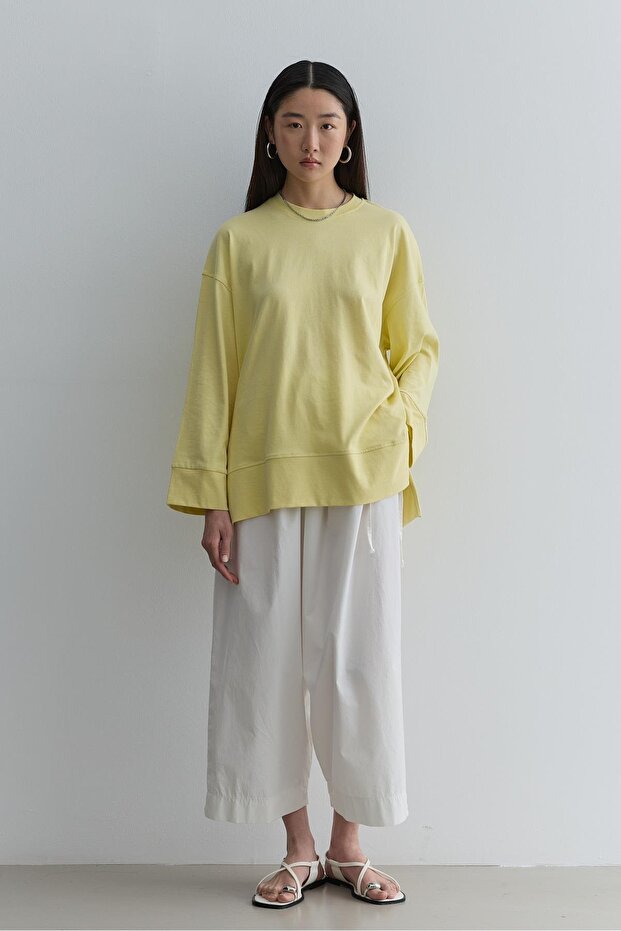 Kalın Katlamalı Sweatshirt Sarı - 1