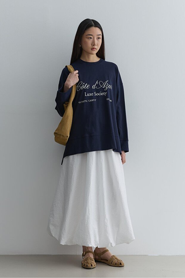 Baskılı Kalın Katlamalı Sweatshirt Lacivert - 4