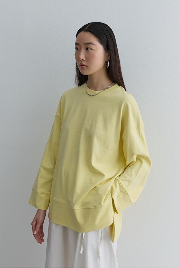 Kalın Katlamalı Sweatshirt Sarı - 3