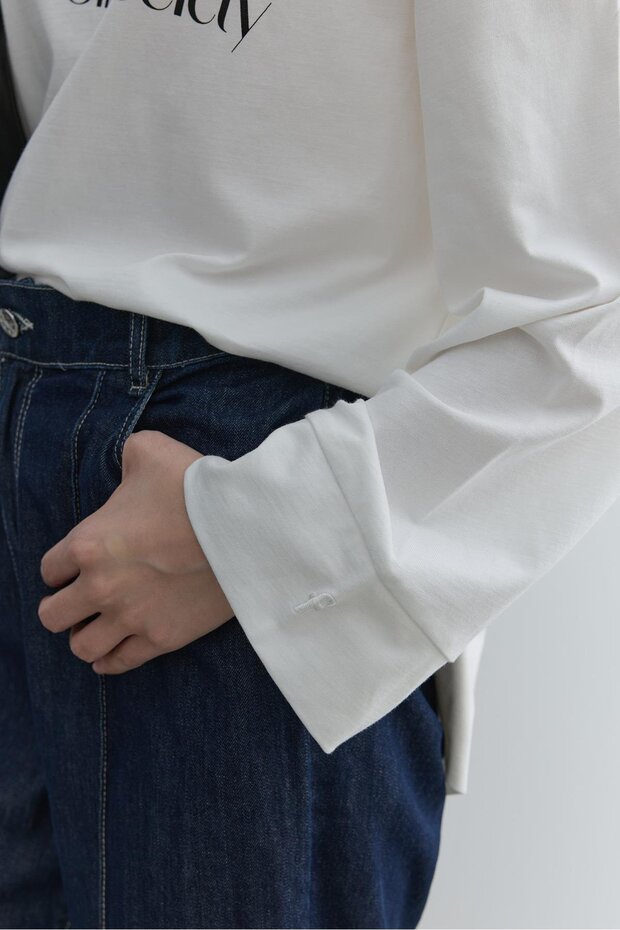 Baskılı Kalın Katlamalı Sweatshirt Ekru - 7