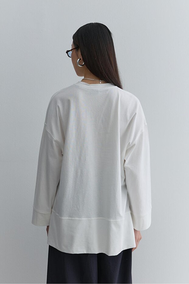 Kalın Katlamalı Sweatshirt Ekru - 7