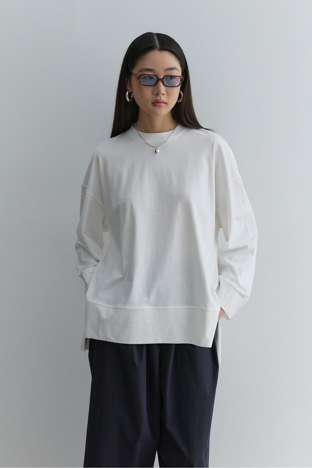 Kalın Katlamalı Sweatshirt Ekru - 3