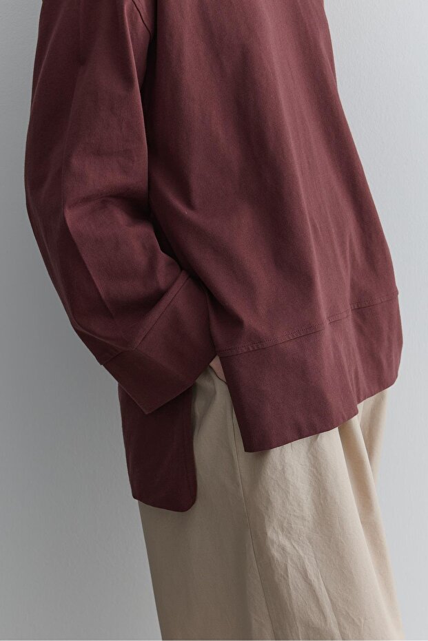 Kalın Katlamalı Sweatshirt Bordo - 6