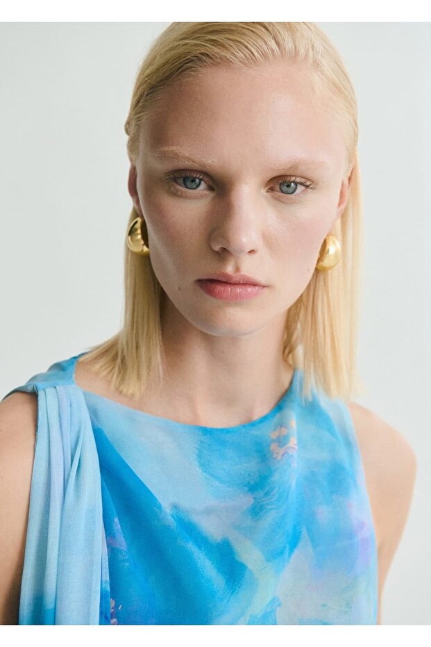 Çiçekli bağ detaylı bluz - 5