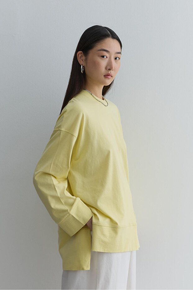 Kalın Katlamalı Sweatshirt Sarı - 5