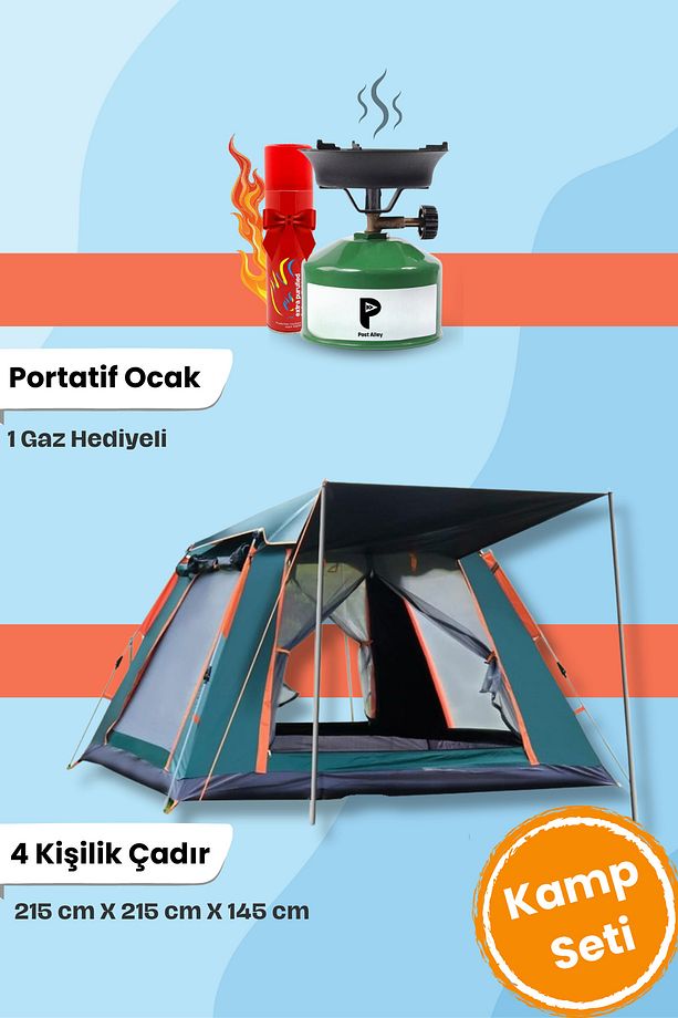4 Kişilik Tenteli Çadır Seti + Ocak - 1