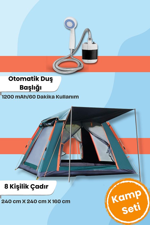 8 Kişilik Tenteli Çadır Seti + Otomatik Duş Başlığı - 1