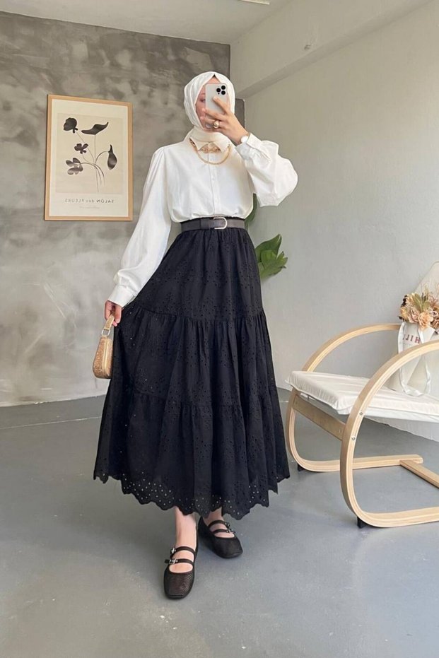 Embroidery Detailed Layered Long Skirt Dnv-000109