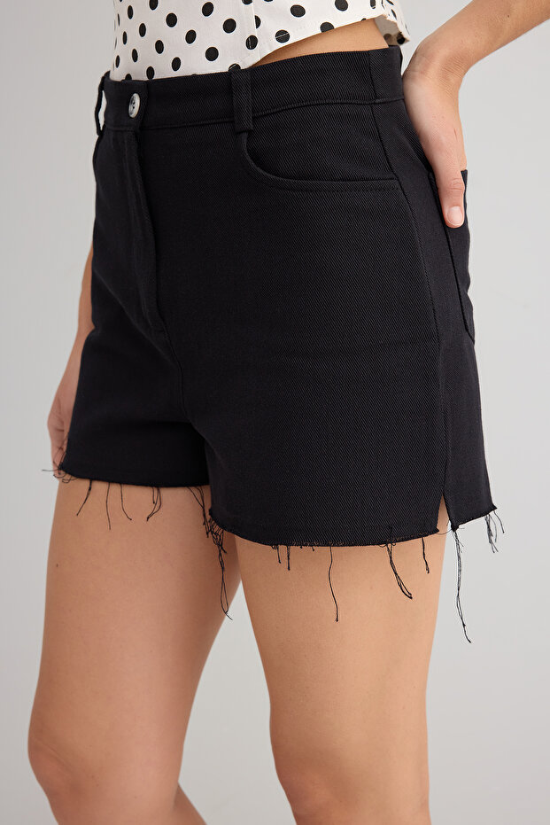 Siyah Pamuklu Gabardin Mini Şort & Bermuda TWOSS25SR00211 - 2