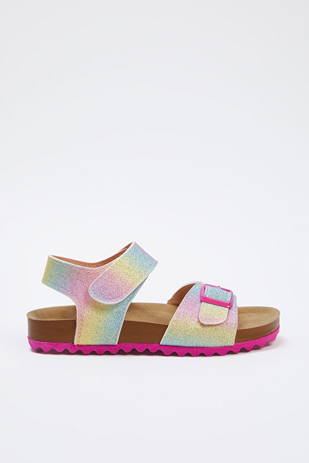 Pembe Simli Toka Detaylı Cırt Bantlı Kız Çocuk Kids Sandalet TAKSS25SD00028 - 3