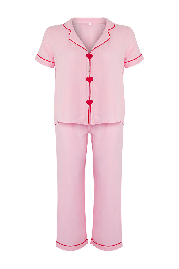Pembe Kalpli Biyeli Viskon Dokuma Pijama Takımı TBBSS25AI00082 - 6