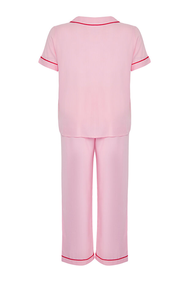 Pembe Kalpli Biyeli Viskon Dokuma Pijama Takımı TBBSS25AI00082 - 7