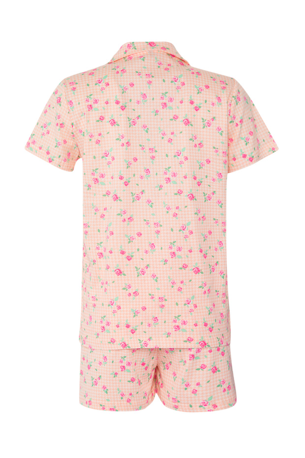 Pembe %100 Pamuklu Pötikareli Çiçekli Şortlu Örme Pijama Takımı THMSS25PT00364 - 6