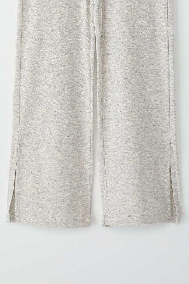 Gri Melanj Kız Çocuk Pamuklu Basic Yırtmaç Detaylı Wide Leg Örme Pantolon TKDSS25PL00016 - 3