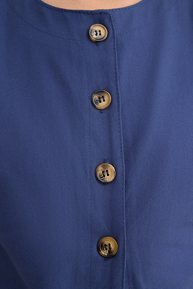 Indigo Gabardin Pamuklu Yelek Geniş Paça Pantolon Dokuma Alt-Üst Takım TWOSS25AU00112 - 4