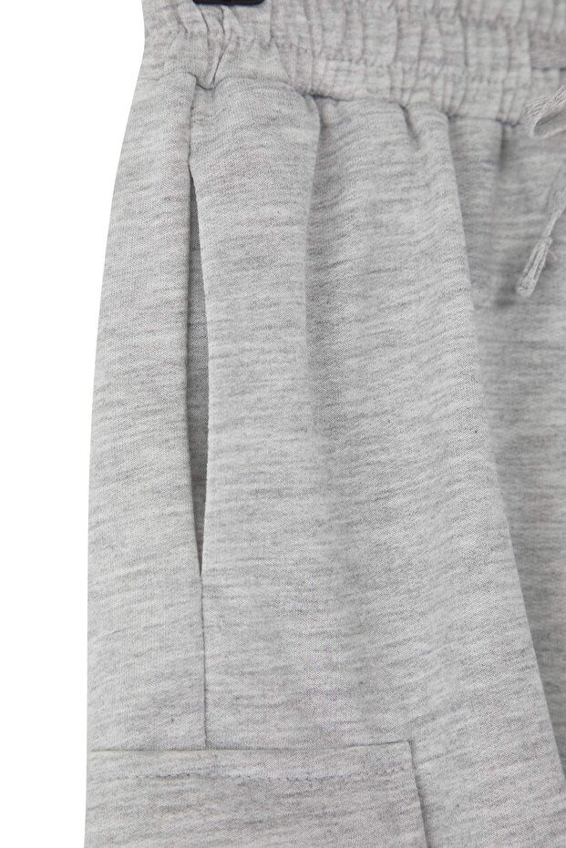 Lacivert-Gri 2'li Erkek Çocuk Pamuklu Beli Lastikli Kargo Cepli Örme Şort TKDSS25SR00006 - 2