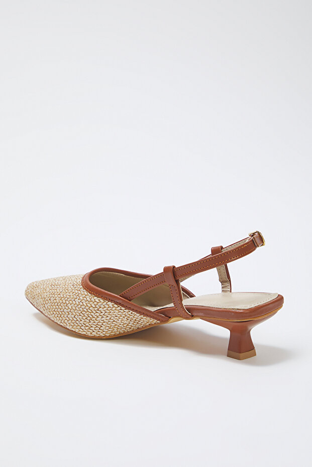 Camel Örgü Detaylı Arkası Açık Kadın 3 cm Kitten Topuklu Ayakkabı TAKSS25TO00039 - 8