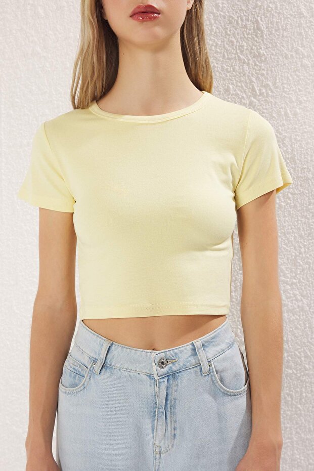 Açık Sarı-Siyah 2'li Paket Crop Yumuşak Kumaş Esnek Örme Bluz TWOSS23BZ00108 - 6