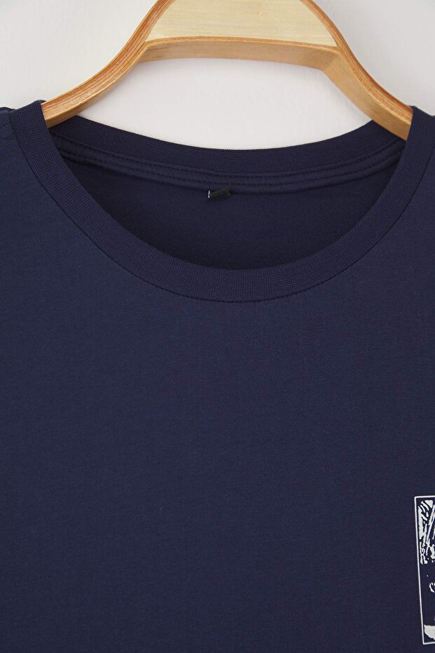 Lacivert Sırt Baskılı Büyük Beden T-shirt TBBSS25BF00081 - 8