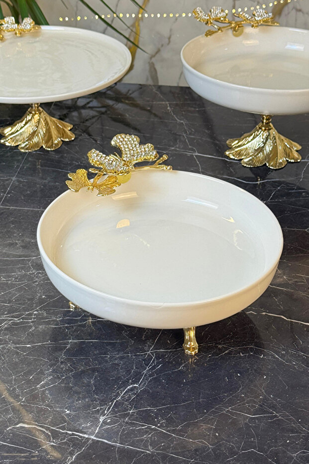 Diamond Butterfly Porcelain Salad Bowl with Base Legs