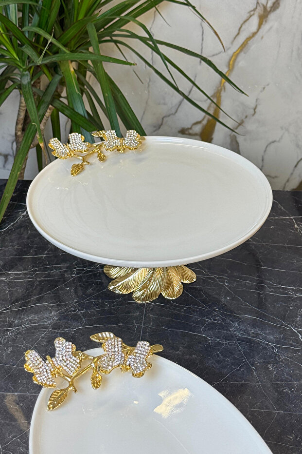 Diamond Butterfly Porcelain Metal Stand Presentation Plate