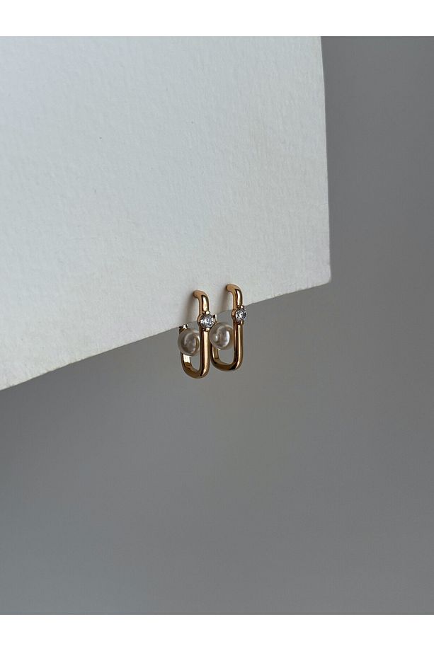 Çelik Rose Gold Tek Taşlı İnci U Form Hope Küpe -kararma yapmaz- - 1