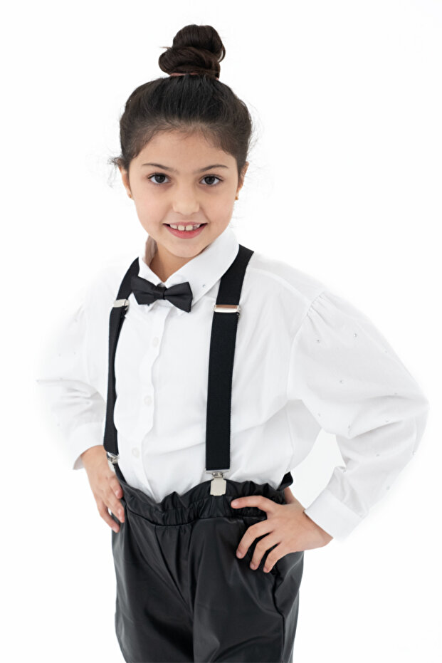 Unisex Çocuk Pantolon Askısı Ve Papyon Seti - 7