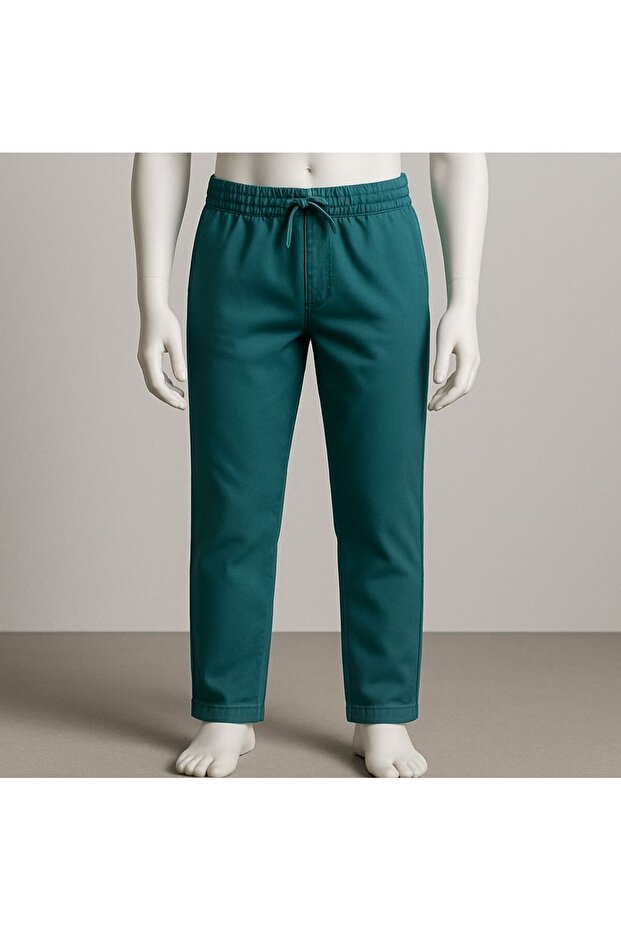 Children's Gabardine Mint Color Trousers with Complete Elastic Waist