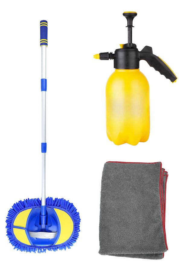 Basınçlı Yıkama Pompası, Mikrofiber Oto Yıkama Fırçası ve Araba Silme Bezi 3'lü Yıkama Seti - 1