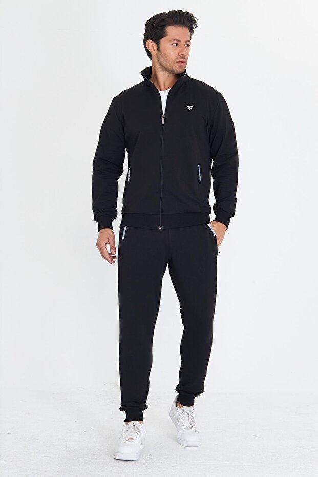Men's Cotton Mock Neck Tracksuit Black 5749-S