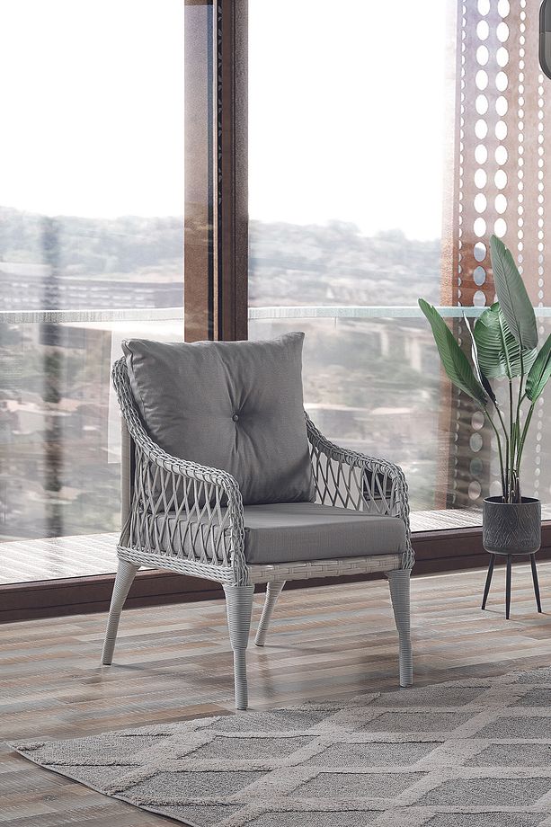 Joy Rattan Puflu Bahçe Balkon Takımı 3+1+1+ Camlı Masa Kemik Rengi - 3