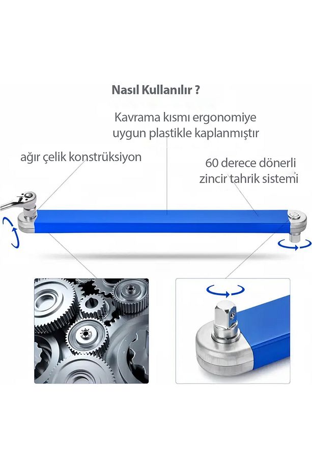 Cırcır Kolu Anahtar Kolu Değişken Kafalı Uzatma Kolu 3/8 - 1/4- 1/2 - 1/4 Bits Tutucu - 3